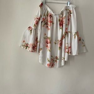Off the shoulder crop floral romantic fan sleeve blouse